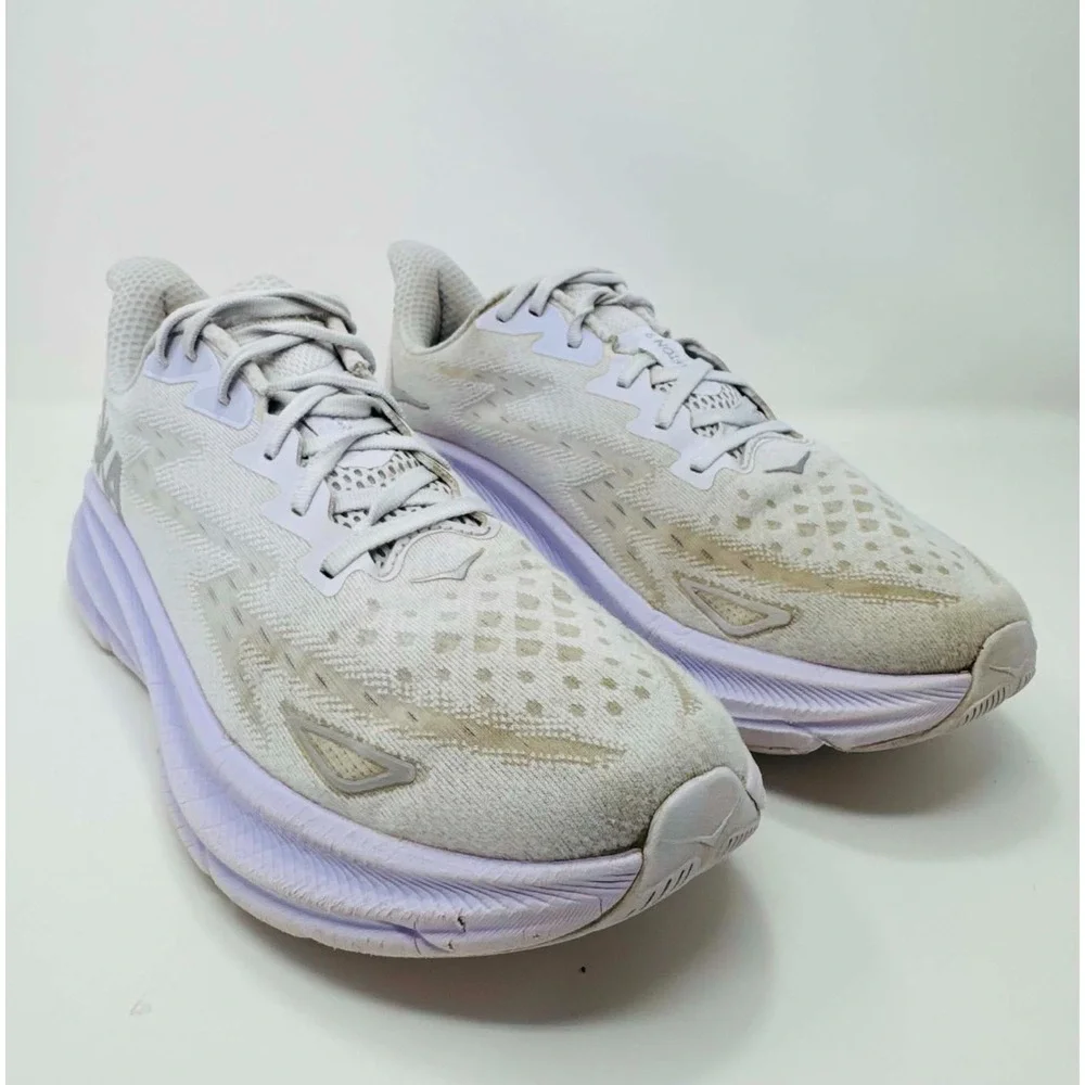 Hoka One One Clifton 9 Shoes Womens Size 12B White Purple 1127896 SGLW Comfort